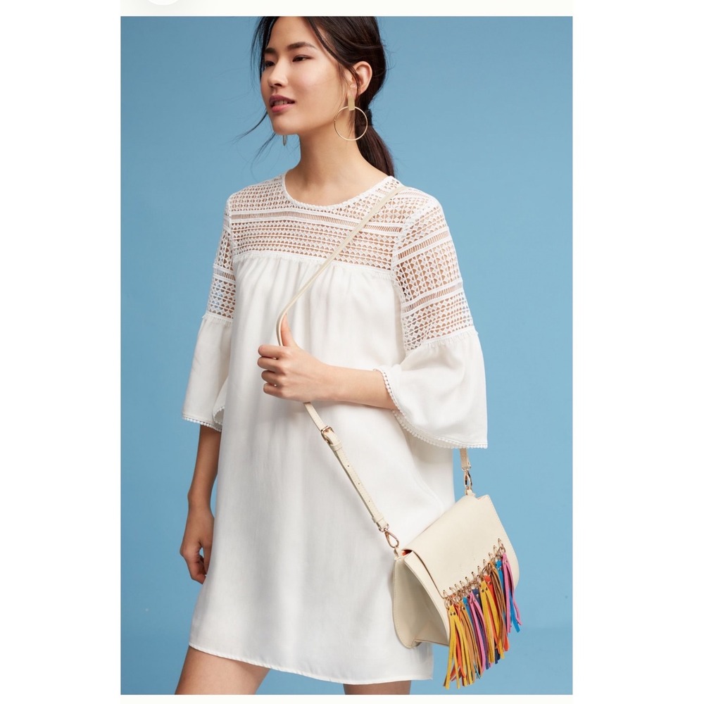 Anthropologie Corey Lynn Calter White Crochet Lace Coutout Dress Shift Petite XS